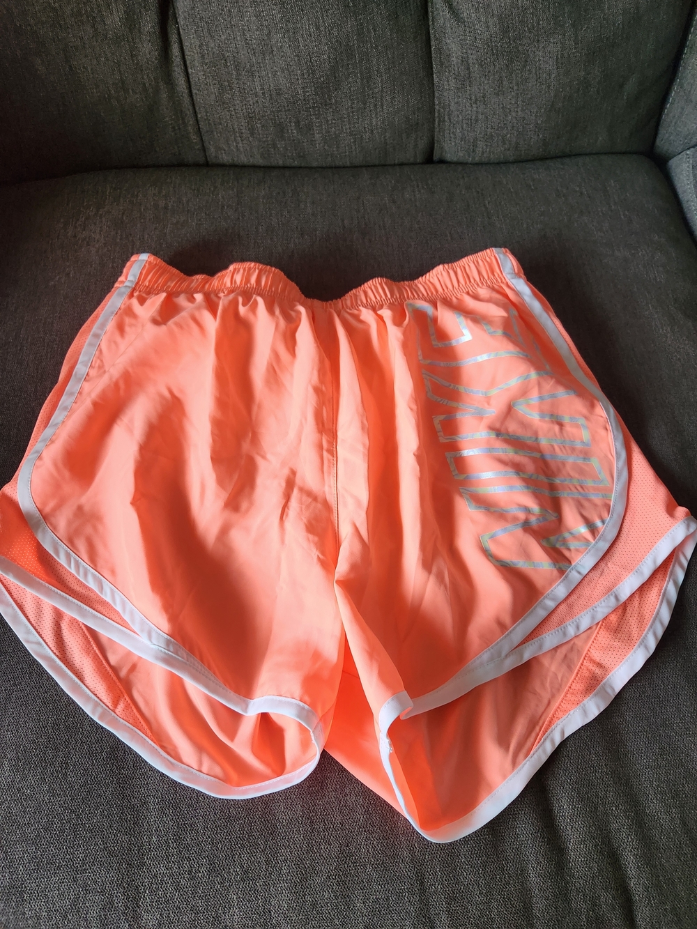 Nike Women's Coral-Orange Athletic Running Shorts with White Trim